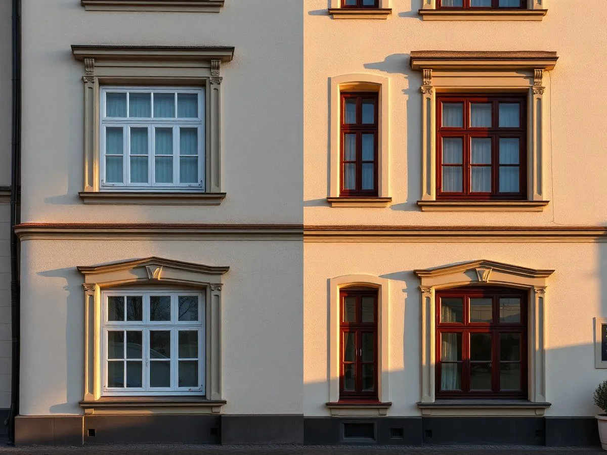 Wandflächen eines Gebäudes während einer Sanierung